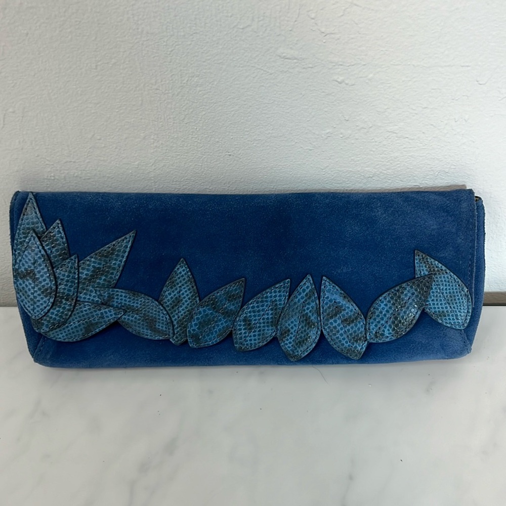 Blue DKNY suede clutch NWT